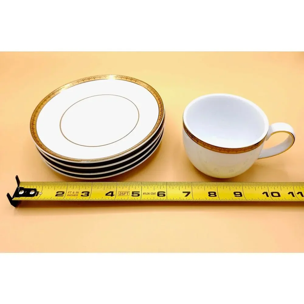 Charter Club Gold Cups And Saucers Set of 4 Grand Buffet Flat White Porcelain